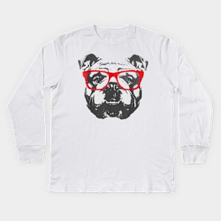 English Bulldog T Shirt Design Red Glasses Nice Kids Long Sleeve T-Shirt